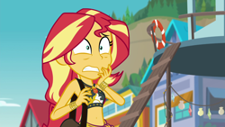 Size: 1920x1080 | Tagged: safe, imported from derpibooru, screencap, sunset shimmer, equestria girls, equestria girls series, forgotten friendship, belly button, clothes, faic, female, geode of empathy, magical geodes, midriff, solo, summer sunset, swimsuit