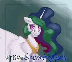 Size: 1280x1094 | Tagged: safe, artist:jykinturah, imported from derpibooru, princess celestia, alicorn, female, horn, jewelry, mare, missing accessory, regalia, smiling, solo, wings