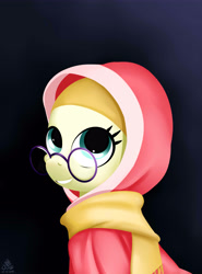 Size: 5000x6750 | Tagged: safe, artist:poecillia-gracilis19, imported from derpibooru, desert flower, earth pony, pony, absurd resolution, background pony, bust, clothes, cute, female, glasses, mare, meganekko, portrait, scarf, smiling, somnambula resident