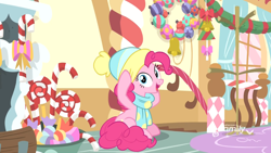 Size: 1920x1080 | Tagged: safe, imported from derpibooru, screencap, pinkie pie, earth pony, pony, best gift ever, clothes, cute, diapinkes, female, hat, mare, scarf, solo