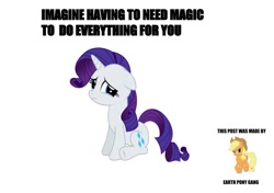 Size: 1013x713 | Tagged: safe, imported from derpibooru, applejack, rarity, earth pony, pony, unicorn, bigotjack, caption, crying, duo, earth pony master race, female, image macro, m14 gang, mare, meme, mouthpiece, op is a duck, op is trying to start shit, out of character, propaganda, shitposting, simple background, text, this post was made by x gang, white background