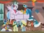 Size: 148x112 | Tagged: safe, imported from derpibooru, screencap, gallus, ocellus, sandbar, silverstream, smolder, yona, changedling, changeling, dragon, griffon, hippogriff, pony, yak, best gift ever, blurry, hearth's warming eve, op i can't see shit, picture for breezies, student six