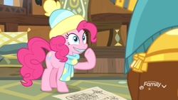 Size: 1920x1080 | Tagged: safe, imported from derpibooru, screencap, pinkie pie, prince rutherford, earth pony, pony, best gift ever, clothes, female, hat, map, mare, scarf, solo focus, zipper, zippermouth