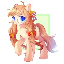 Size: 2000x2000 | Tagged: safe, artist:leafywind, imported from derpibooru, oc, oc only, oc:xialuo, pony, unicorn, abstract background, bow, cute, female, glasses, hair bow, looking at you, mare, smiling, solo, starry eyes, wingding eyes