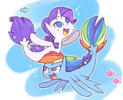 Size: 1012x822 | Tagged: safe, artist:raridashdoodles, imported from derpibooru, rainbow dash, rarity, fish, pegasus, seapony (g4), unicorn, my little pony: the movie, bubble, cute, dorsal fin, female, fin wings, fins, fish tail, horn, lesbian, mare, ocean, open mouth, raridash, seaponified, seapony rainbow dash, seapony rarity, shipping, smiling, species swap, swimming, tail, underwater, water, wings