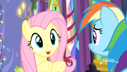 Size: 1920x1080 | Tagged: safe, imported from derpibooru, screencap, fluttershy, rainbow dash, pegasus, pony, best gift ever, cute, dashabetes, duo, female, looking at each other, mare, open mouth, raised hoof, shyabetes, twilight's castle