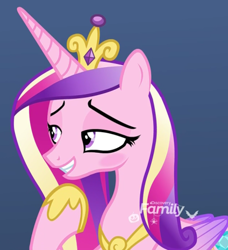 Size: 424x465 | Tagged: safe, imported from derpibooru, screencap, princess cadance, alicorn, pony, best gift ever, blushing, cropped, crown, discovery family logo, female, hoof shoes, jewelry, mare, regalia, solo, tiara