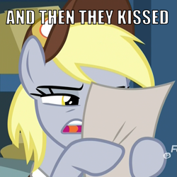 Size: 1025x1024 | Tagged: safe, edit, edited screencap, imported from derpibooru, screencap, derpy hooves, pony, best gift ever, caption, cropped, female, image macro, meme, reaction image, shipping, solo, text