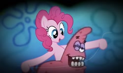 Size: 878x525 | Tagged: safe, artist:rsa.fim, edit, imported from derpibooru, pinkie pie, 1000 years in photoshop, dental floss, dental hygiene, exploitable meme, floss, flossing, helping, meme, patrick star, shitposting, spongebob squarepants