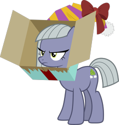 Size: 5710x6000 | Tagged: safe, artist:walrusinc, derpibooru exclusive, imported from derpibooru, limestone pie, earth pony, pony, best gift ever, absurd resolution, box, female, hat, limestone is not amused, limestone pie is not amused, mare, party hat, present, simple background, solo, transparent background, unamused, vector