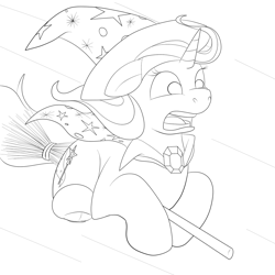 Size: 1200x1200 | Tagged: safe, artist:pavlovzdawg, imported from derpibooru, trixie, pony, broom, female, flying, flying broomstick, sketch, solo