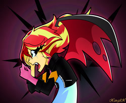 Size: 2422x1967 | Tagged: safe, artist:xan-gelx, imported from derpibooru, sunset shimmer, equestria girls, clothes, crying, female, jacket, leather jacket, solo, sunset satan, transformation