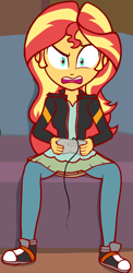 Size: 430x882 | Tagged: safe, artist:zharkaer, edit, imported from derpibooru, sunset shimmer, equestria girls, equestria girls series, game stream, leak, angry, controller, converse, cropped, female, frustrated, gamer sunset, gritted teeth, open mouth, psycho gamer sunset, shoes, sitting, sneakers, sunset's apartment, super nintendo, video game