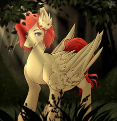 Size: 1879x1960 | Tagged: safe, artist:kindly-fox, imported from derpibooru, oc, oc only, pegasus, pony, ear fluff, ear piercing, female, forest, mare, piercing, smiling, solo