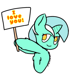 Size: 768x768 | Tagged: safe, artist:sarcatstic, imported from derpibooru, lyra heartstrings, pony, cute, female, i love you, looking at you, lyrabetes, sign, simple background, solo, transparent background