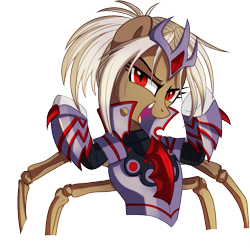 Size: 981x975 | Tagged: safe, artist:pepooni, imported from derpibooru, oc, oc only, oc:queen valaria, lamia, original species, snake pony, buck legacy, armor, crown, jewelry, looking at you, red eyes, regalia, simple background, solo, transparent background, white hair