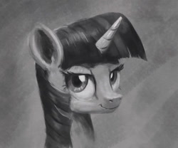 Size: 949x791 | Tagged: safe, artist:el-yeguero, imported from derpibooru, twilight sparkle, pony, bust, female, looking at you, mare, monochrome, portrait, smiling, solo