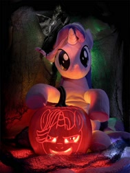 Size: 1508x2000 | Tagged: safe, artist:nekokevin, artist:nighti331, imported from derpibooru, starlight glimmer, pony, unicorn, series:nekokevin's glimmy, halloween, holiday, irl, jack-o-lantern, photo, plushie, pumpkin, solo