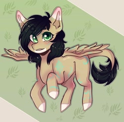 Size: 1440x1418 | Tagged: safe, artist:your-fella-bella, imported from derpibooru, oc, oc only, oc:rune, pegasus, pony, female, flying, green eyes, looking at you, mare, solo