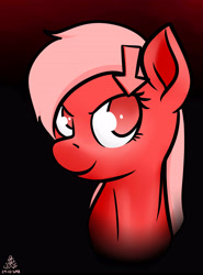 Size: 4000x5400 | Tagged: safe, artist:poecillia-gracilis19, imported from derpibooru, oc, oc only, oc:downvote, pony, derpibooru, >:), birthday, bust, derpibooru ponified, evil grin, gradient background, happy birthday, meta, ponified, portrait, smiling, smirk, solo