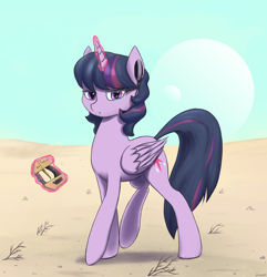 Size: 2236x2319 | Tagged: safe, artist:mrscroup, imported from derpibooru, twilight sparkle, alicorn, pony, desert, female, glowing horn, looking at you, magic, mare, matter manipulator, sky, solo, starbound, telekinesis, twilight sparkle (alicorn)