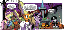 Size: 911x439 | Tagged: safe, artist:andypriceart, idw, imported from derpibooru, applejack, fluttershy, rarity, twilight sparkle, alicorn, spoiler:comic, spoiler:comic71, and then there's rarity, big no, bride of frankenstein, cropped, drama queen, frankenstein's bride, marshmelodrama, sad, screaming, skewed priorities, speech bubble, twilight sparkle (alicorn)