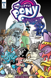Size: 658x1000 | Tagged: safe, artist:jay fosgitt, idw, imported from derpibooru, princess luna, bird, cubone, gorgon, macaw, medusa, parrot, snake, nightmare knights, spoiler:comic, spoiler:comicnightmareknights01, armor, axe, bone, chains, cover, executioner, hat, my little pony logo, nycc 2018, pirate, pokémon, puppet, resume, scuba gear, skull, thug, ventriloquism, weapon, wizard, wizard hat, zarthram the immobilizer