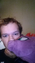 Size: 900x1600 | Tagged: safe, artist:themultibrony21, imported from derpibooru, fizzlepop berrytwist, tempest shadow, human, build-a-bear, irl, irl human, neckbeard, photo, plushie, snuggling