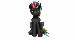 Size: 1920x1080 | Tagged: safe, artist:sergflutter, imported from derpibooru, oc, oc only, oc:panker, bat pony, pony, butterfly tie, ear piercing, earring, jewelry, necktie, piercing, simple background, sitting, smiling, solo, tooth, wings