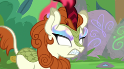 Size: 1280x720 | Tagged: safe, imported from derpibooru, screencap, autumn blaze, kirin, sounds of silence, spoiler:s08, angry, fire, flaming eyes, glowing eyes, imminent nirik