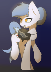 Size: 2039x2893 | Tagged: safe, artist:renderpoint, imported from derpibooru, oc, oc:mint streak, pegasus, pony, cloak, clothes, costume, fangs, female, mare, slit eyes, slit pupils, solo