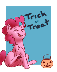 Size: 1280x1621 | Tagged: dead source, safe, artist:elijah, imported from derpibooru, pinkie pie, earth pony, pony, eyes closed, halloween, happy, heart, heart hoof, holiday, hoof heart, jack-o-lantern, open mouth, pumpkin, smiling, solo, underhoof