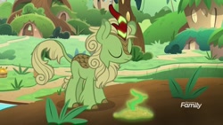 Size: 1920x1080 | Tagged: safe, imported from derpibooru, screencap, forest fall, kirin, sounds of silence, background kirin, eyes closed, magic, magic aura, male, plant, solo