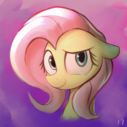 Size: 1100x1100 | Tagged: safe, artist:2387528112, imported from derpibooru, fluttershy, pegasus, pony, bust, female, floppy ears, looking at you, mare, portrait, shy, shy smile, smiling, solo