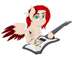 Size: 2069x1627 | Tagged: safe, artist:dollpone, artist:melpone, imported from derpibooru, oc, oc only, oc:rhythm feather, pegasus, pony, guitar, male, simple background, solo, stallion, tattoo, transparent background