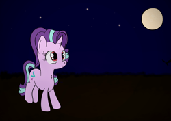 Size: 1280x905 | Tagged: safe, artist:badponyvectors, imported from derpibooru, starlight glimmer, pony, unicorn, chest fluff, fangs, female, halloween, holiday, mare, moon, night, red eyes, solo