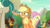 Size: 1920x1080 | Tagged: safe, imported from derpibooru, screencap, applejack, autumn afternoon, cinder glow, fluttershy, pumpkin smoke, rain shine, summer flare, earth pony, kirin, pegasus, pony, sounds of silence, female, floppy ears, mare