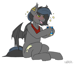 Size: 3576x3103 | Tagged: safe, artist:neoncel, imported from derpibooru, oc, oc only, oc:notde, bat pony, pony, alcohol, beer, drinking, drunk, solo