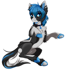 Size: 991x1109 | Tagged: safe, artist:requiem♥, imported from derpibooru, oc, oc only, oc:blue bell, pony, bell, bell collar, blue, cheek fluff, chest fluff, collar, commission, ear fluff, female, happy, hooves, markings, shading, short hair, simple background, smiling, solo, straight, transparent background