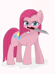 Size: 1024x1366 | Tagged: safe, artist:manachaaaaaaaa, imported from derpibooru, pinkie pie, earth pony, pony, female, knife, mare, pinkamena diane pie, scowl, simple background, solo, white background