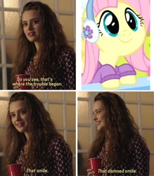 Size: 875x1000 | Tagged: safe, edit, edited screencap, imported from derpibooru, screencap, fluttershy, human, best gift ever, 13 reasons why, cropped, cute, earmuffs, meme, shitposting, shyabetes