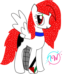 Size: 1024x1043 | Tagged: safe, artist:neonbeyond21, imported from derpibooru, oc, fallout equestria, adobe, adobe illustrator, blank flank, metal leg, palestine, red hair, smiling, tattoo, tooth, watermark