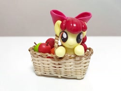 Size: 1024x768 | Tagged: artist needed, source needed, useless source url, safe, imported from derpibooru, apple bloom, earth pony, pony, apple, basket, bow, female, filly, food, hair bow, looking at you