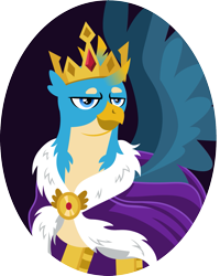 Size: 1197x1500 | Tagged: safe, artist:cloudy glow, artist:cloudyglow, imported from derpibooru, part of a set, gallus, king grover, griffon, best griffon, cape, clothes, crown, crown of grover, gem, good end, jewelry, king, king gallus, lineless, majestic, male, regalia, simple background, spread wings, story in the comments, transparent background, wings