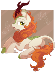 Size: 1024x1326 | Tagged: dead source, safe, artist:xgglitch, imported from derpibooru, autumn blaze, kirin, sounds of silence, cloven hooves, female, leonine tail, lidded eyes, simple background, solo, transparent background