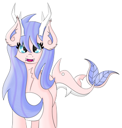 Size: 4376x4609 | Tagged: safe, artist:syncedsart, imported from derpibooru, oc, oc only, oc:blueberry splash, original species, shark, shark pony, absurd resolution, antlers, chest fluff, clip studio paint, cute, digital art, ear fluff, fangs, female, fish tail, halfbody, mare, simple background, solo, teeth, transparent background