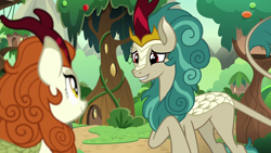 Size: 1280x720 | Tagged: safe, imported from derpibooru, screencap, autumn blaze, rain shine, kirin, sounds of silence, spoiler:s08, cute, shineabetes, smiling