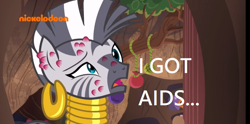 Size: 812x404 | Tagged: safe, edit, edited screencap, imported from derpibooru, screencap, zecora, a rockhoof and a hard place, abuse, aids, hiv, op is a duck, sexually transmitted disease, std, zecorabuse