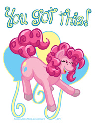 Size: 720x937 | Tagged: safe, artist:texasuberalles, imported from derpibooru, part of a set, pinkie pie, earth pony, pony, colored hooves, cutie mark background, eyes closed, female, mare, solo, you got this