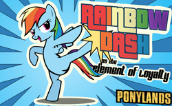 Size: 3000x1847 | Tagged: safe, alternate version, artist:mrkat7214, imported from derpibooru, rainbow dash, pegasus, pony, bipedal, borderlands, female, poster, solo, sunburst background